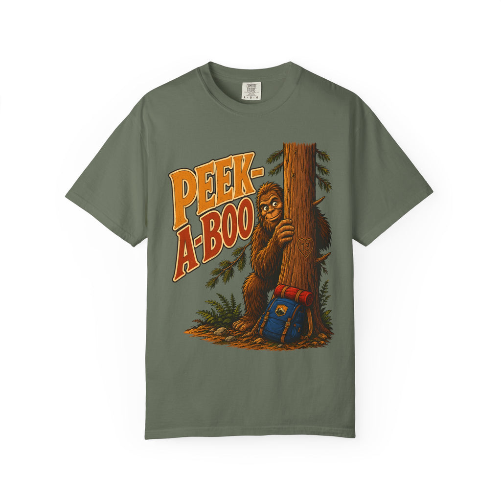 Peek-A-Boo Bigfoot — Funny Sasquatch Hiking Camping Tee