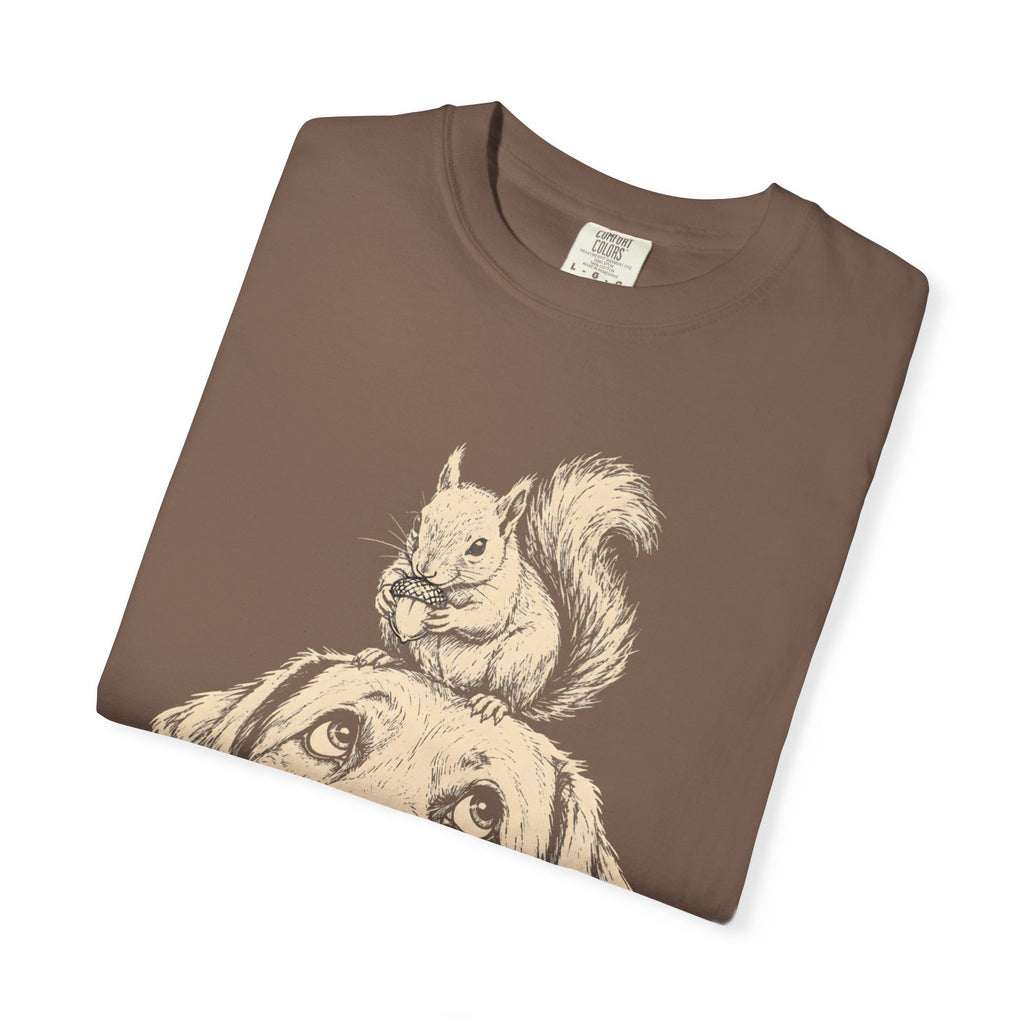 Dog and Squirrel — Vintage Sketch Outdoor Dog Tee