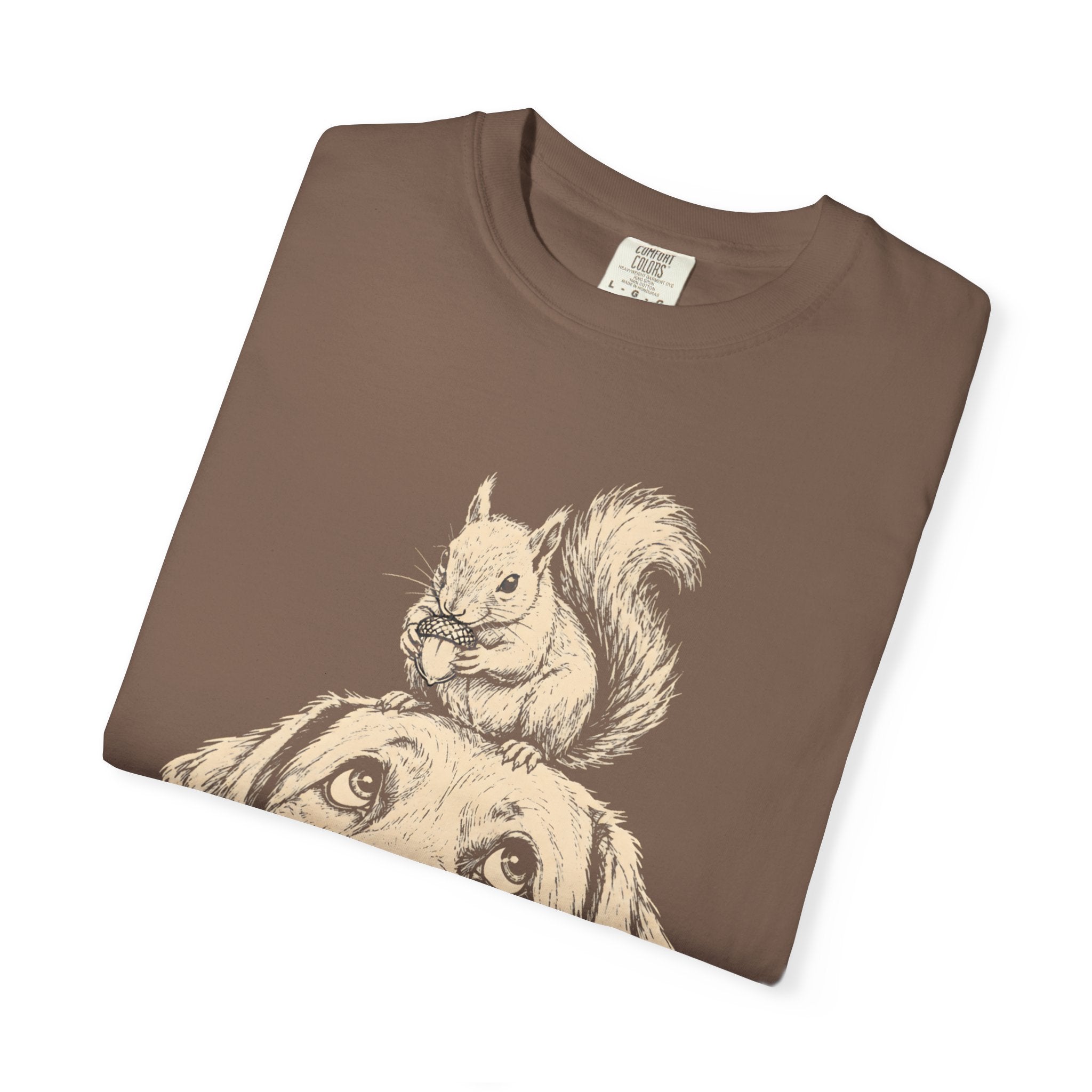 Dog and Squirrel — Vintage Sketch Outdoor Dog Tee