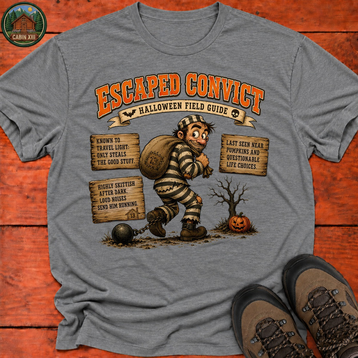 Escaped Convict Field Guide T-Shirt — Graphite Heather