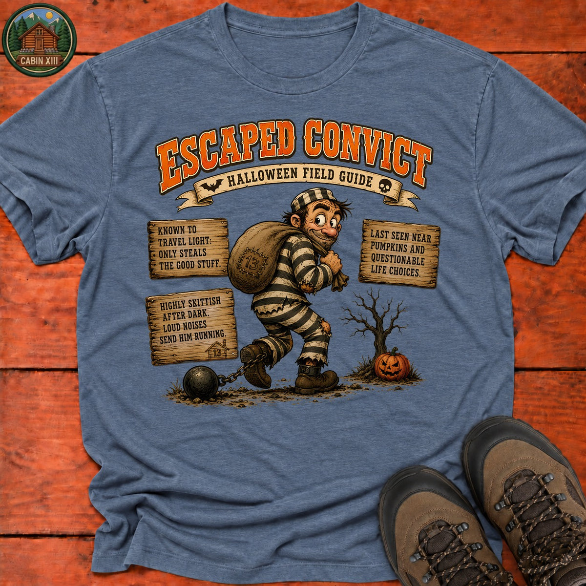 Escaped Convict Field Guide T-Shirt — Heather Indigo
