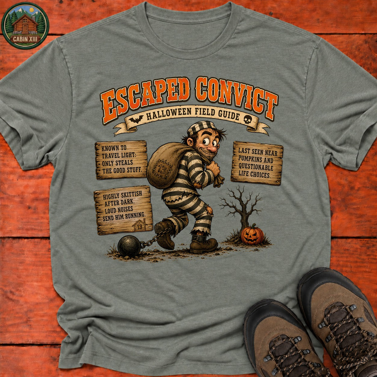 Escaped Convict Field Guide T-Shirt — Heather Military Green
