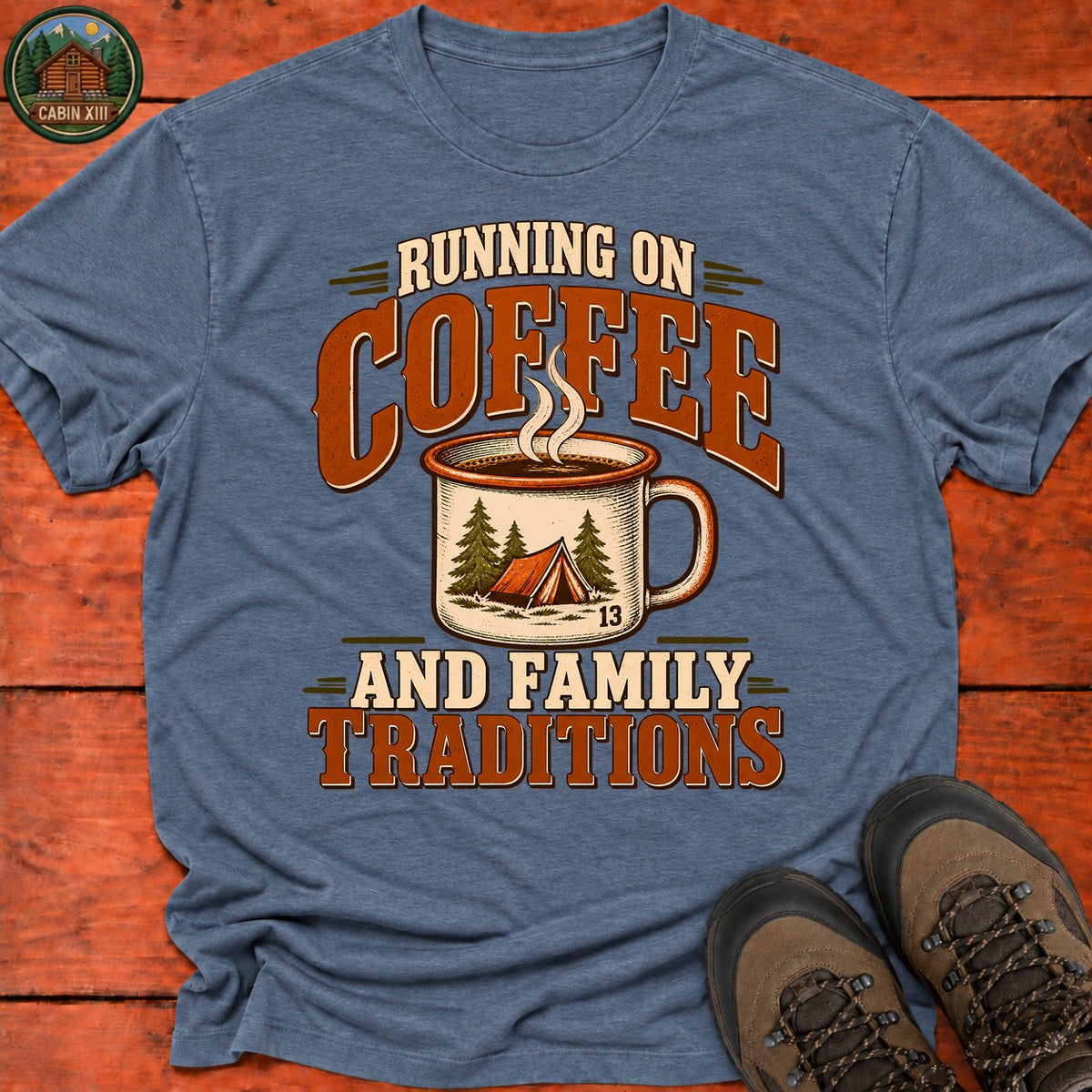 Running On Coffee T-Shirt — Heather Indigo