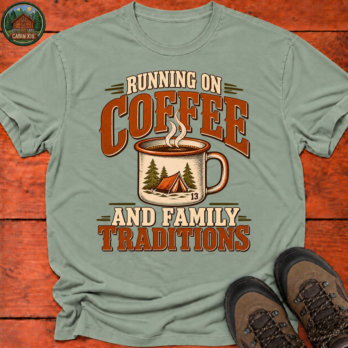 Running On Coffee T-Shirt — Sage