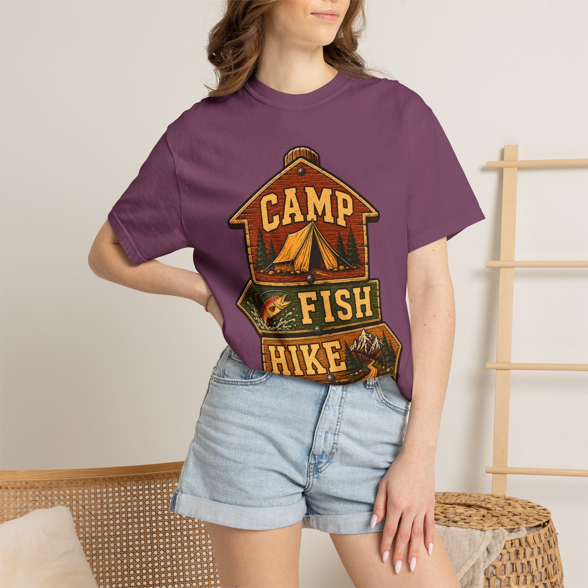 Camp Fish Hike — Vintage Trailhead Sign Outdoor Tee