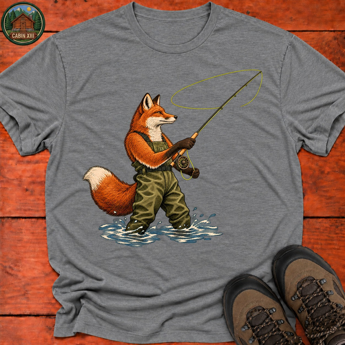 Fox In Waders T-Shirt — Graphite Heather