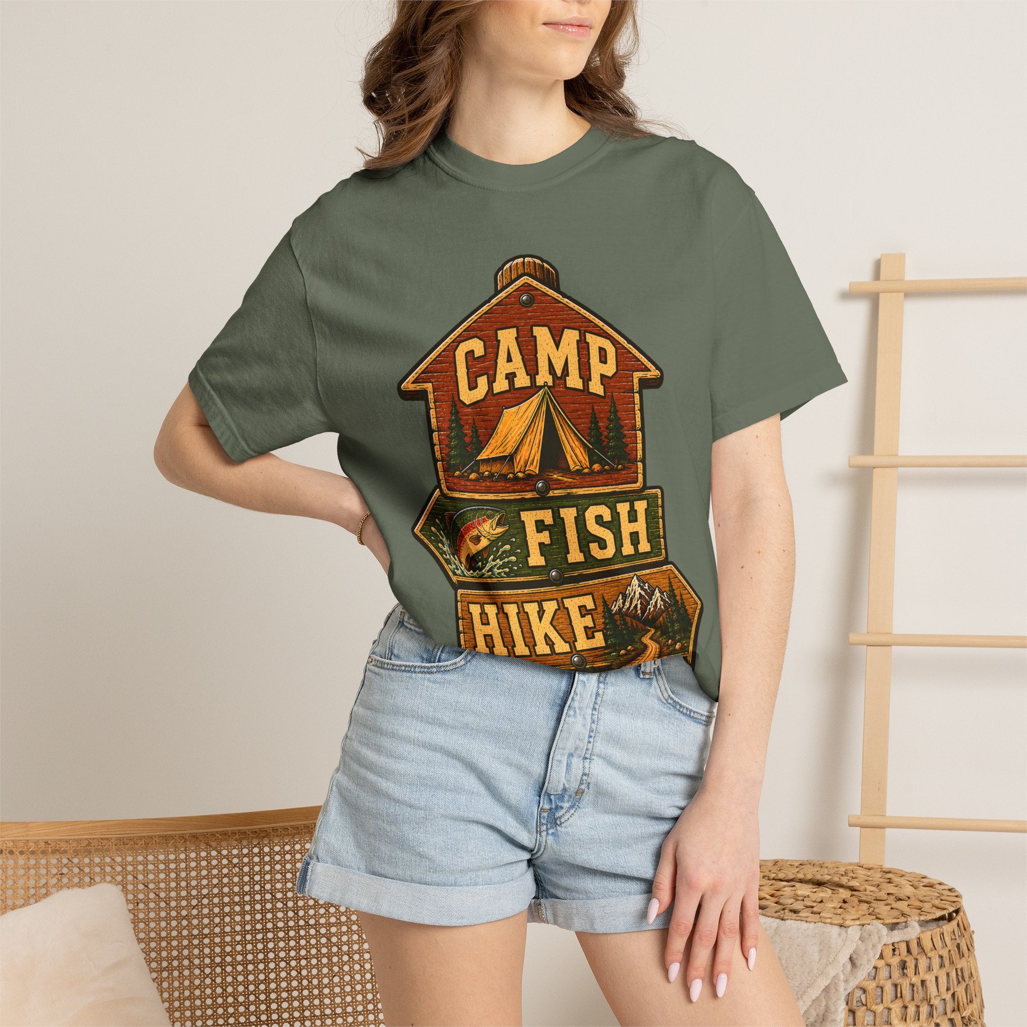 Camp Fish Hike — Vintage Trailhead Sign Outdoor Tee