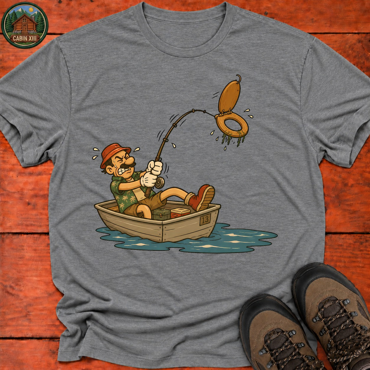 Toilet Seat Fisherman T-Shirt — Graphite Heather