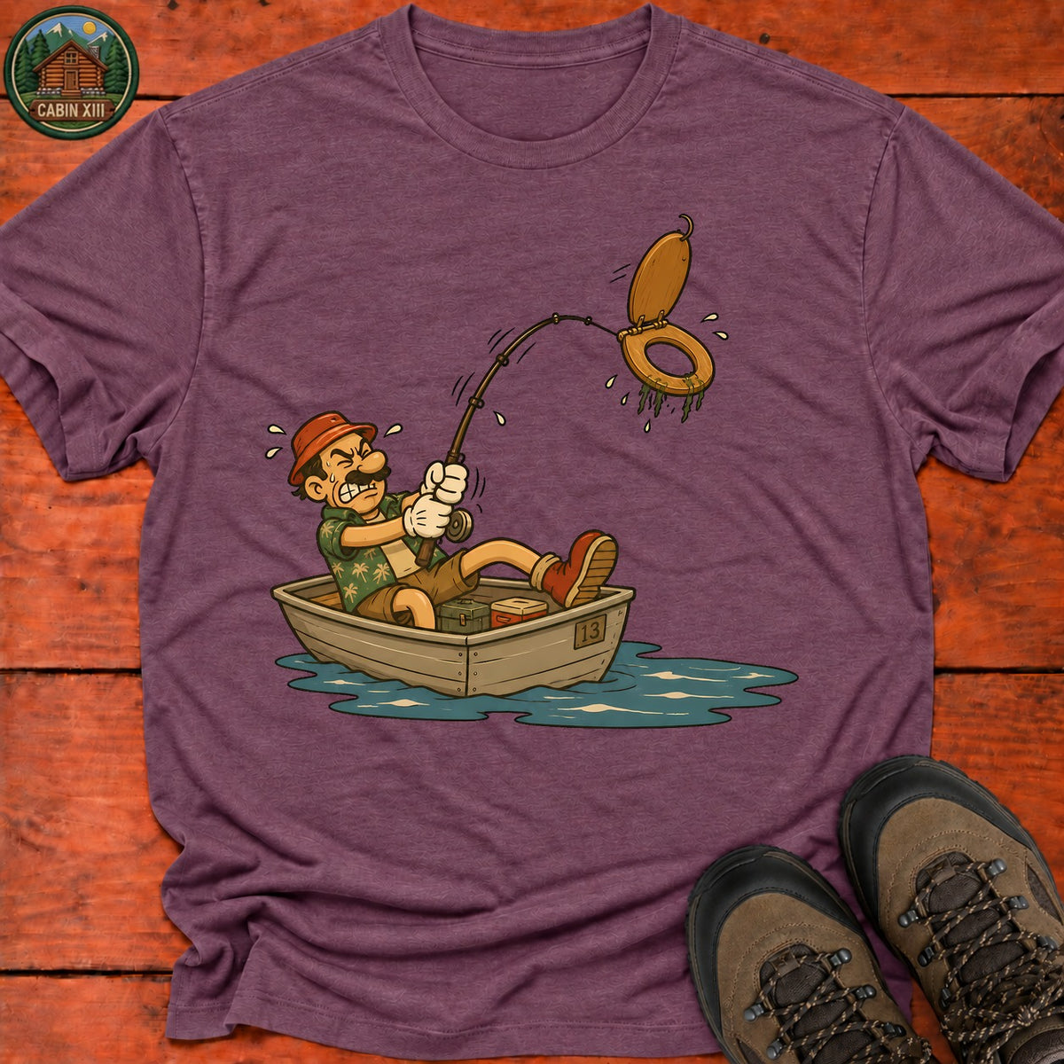 Toilet Seat Fisherman T-Shirt — Heather Maroon