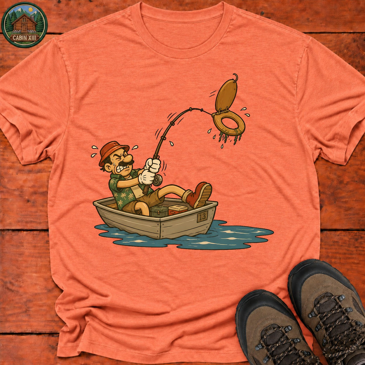 Toilet Seat Fisherman T-Shirt — Heather Orange