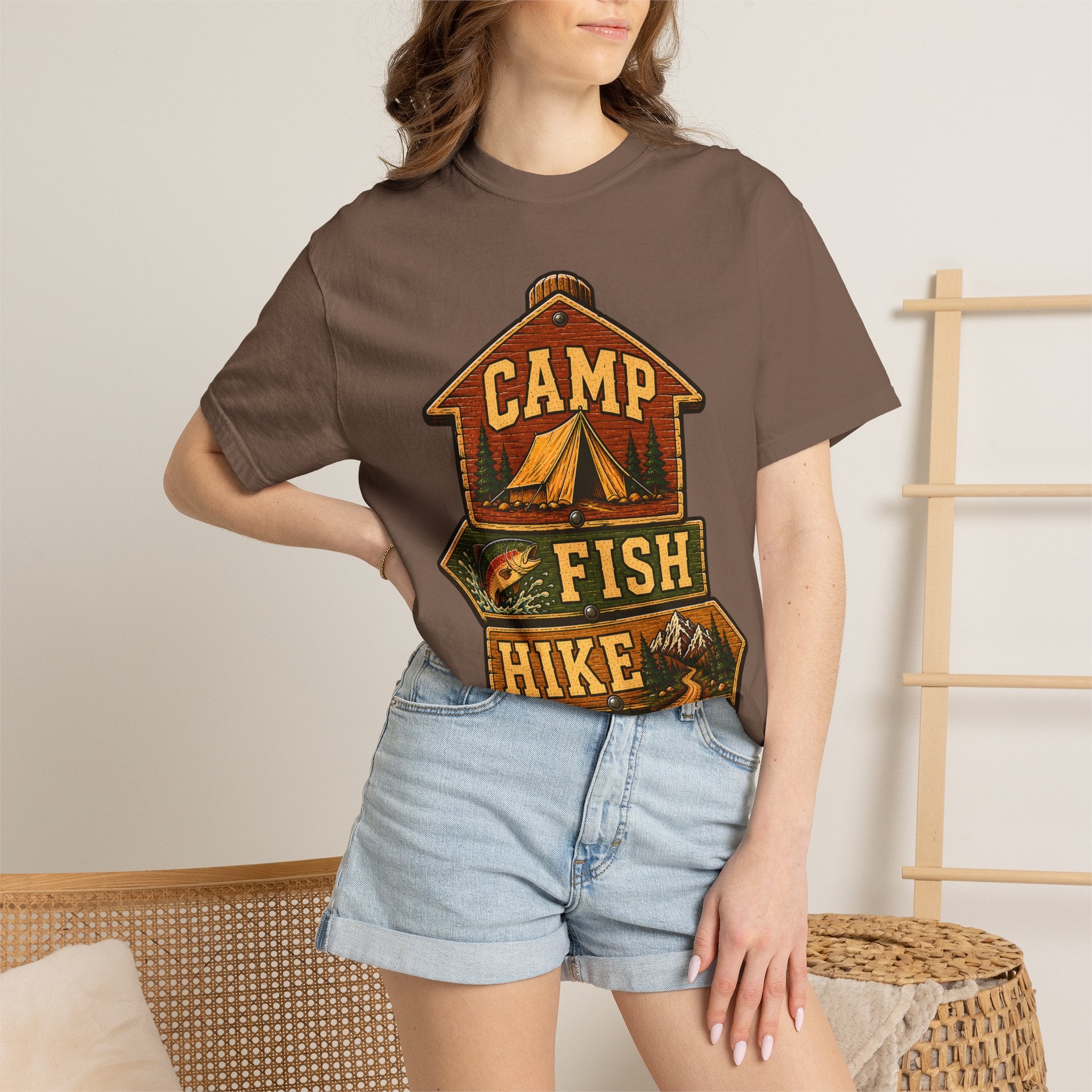 Camp Fish Hike — Vintage Trailhead Sign Outdoor Tee