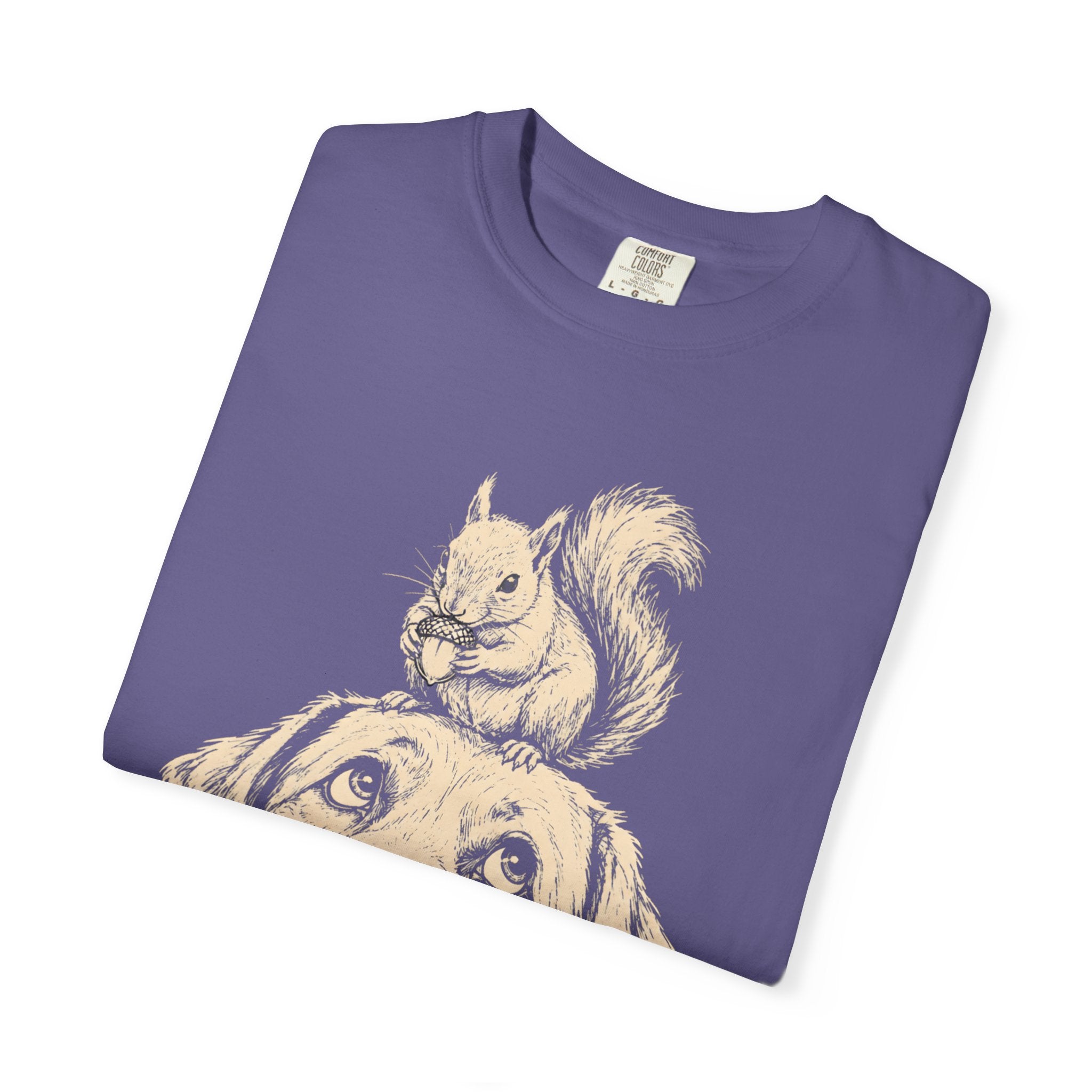 Dog and Squirrel — Vintage Sketch Outdoor Dog Tee
