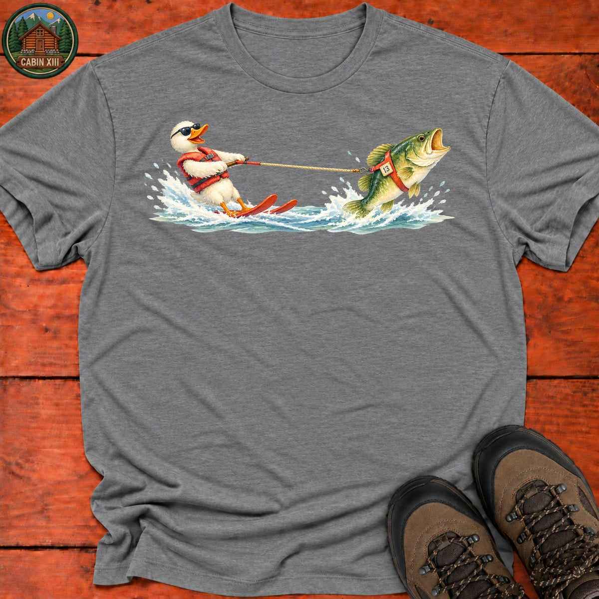 Duck Waterskiing T-Shirt — Graphite Heather