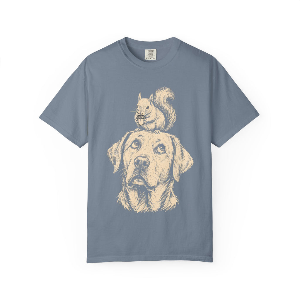 Dog and Squirrel — Vintage Sketch Outdoor Dog Tee