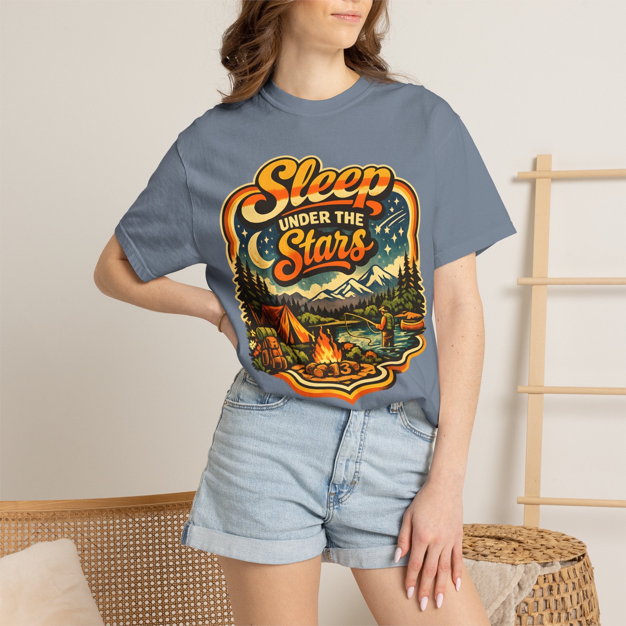 Sleep Under the Stars — Retro Camping and Fishing Tee