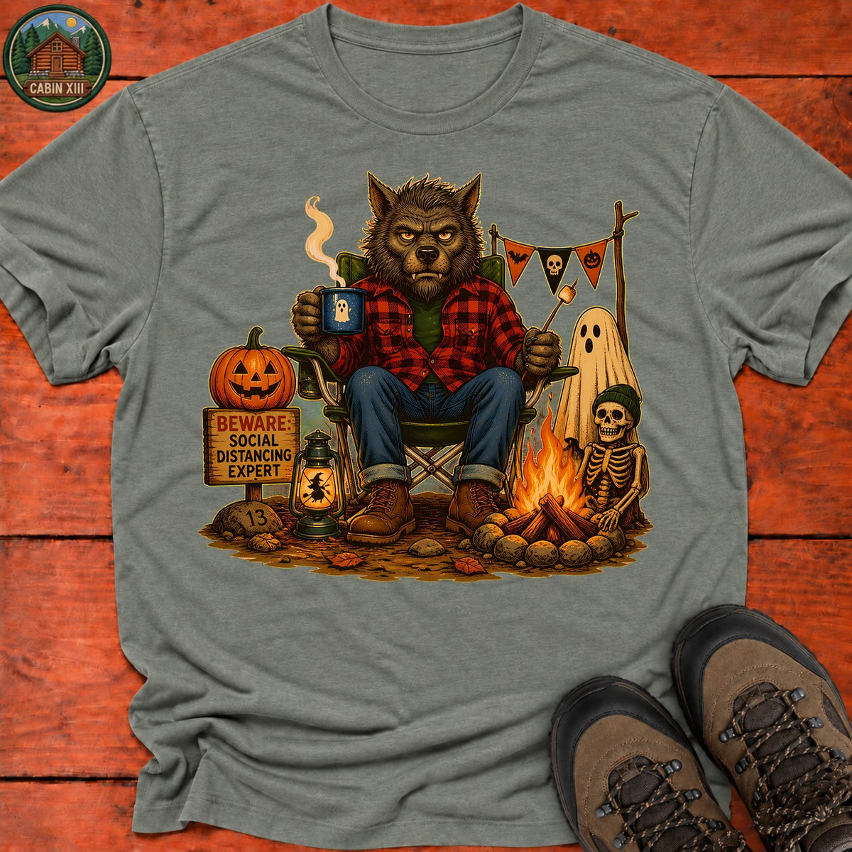 Werewolf Halloween T-Shirt — Heather Military Green