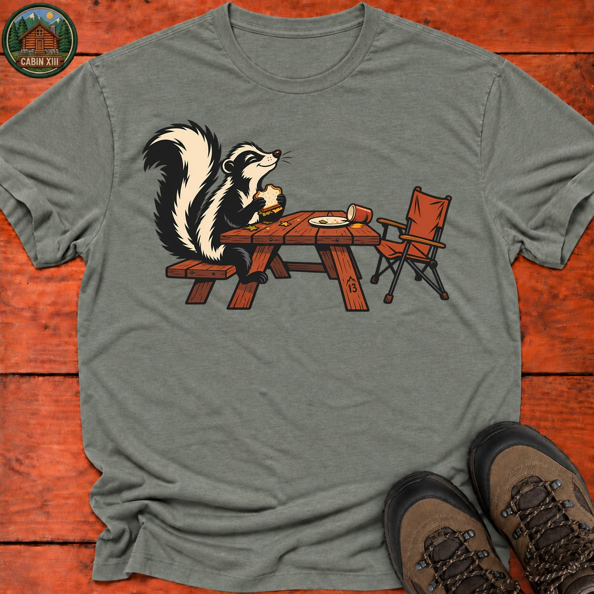 Skunk Picnic T-Shirt — Heather Military Green