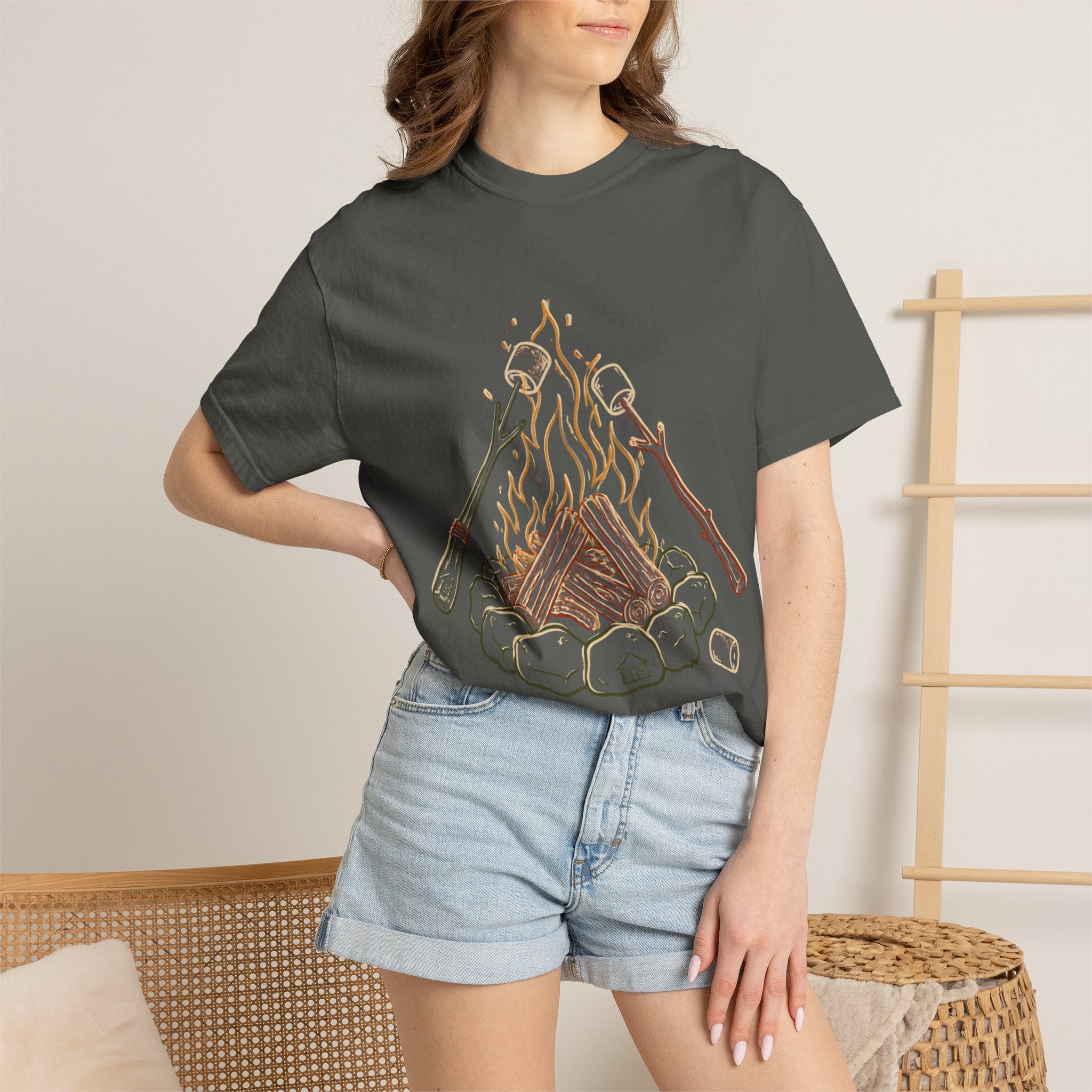 Roasing Marshmallows Line Art T-Shirt