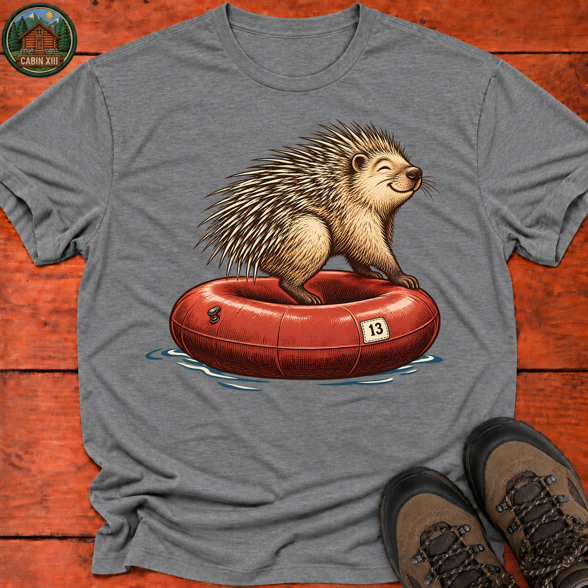 Porcupine And Innertube T-Shirt — Graphite Heather