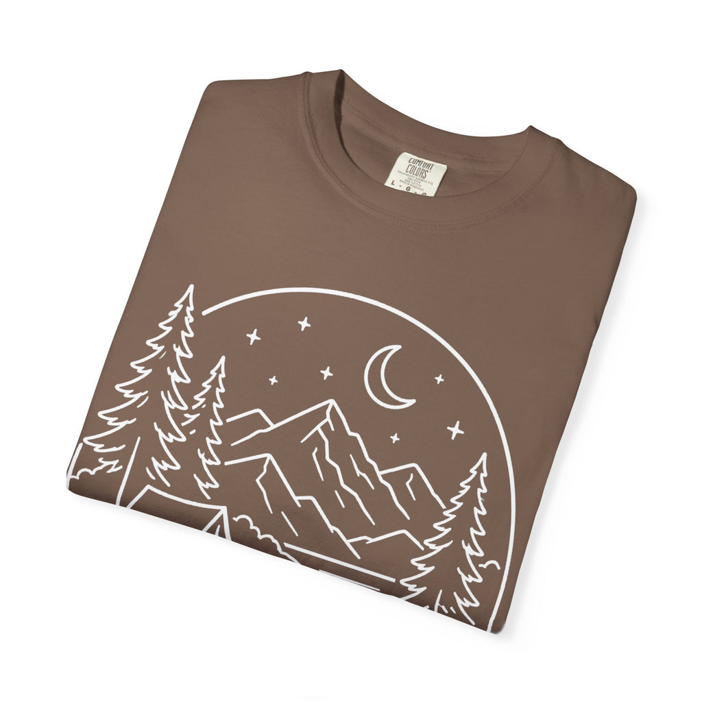 Mountain Campsite Night Scene Shirt — Cream Ink Camping Tee
