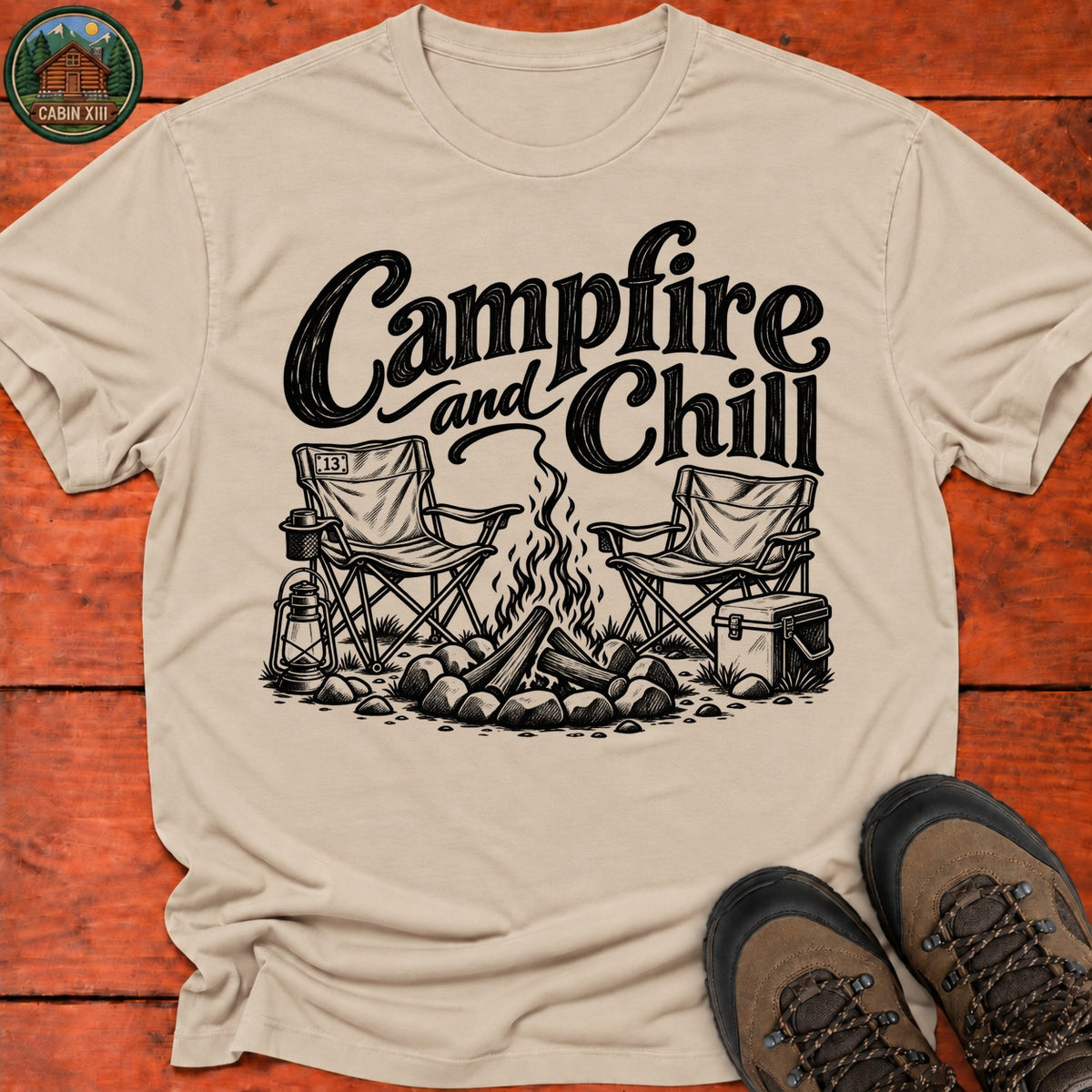 Campfire And Chill T-Shirt — Sand