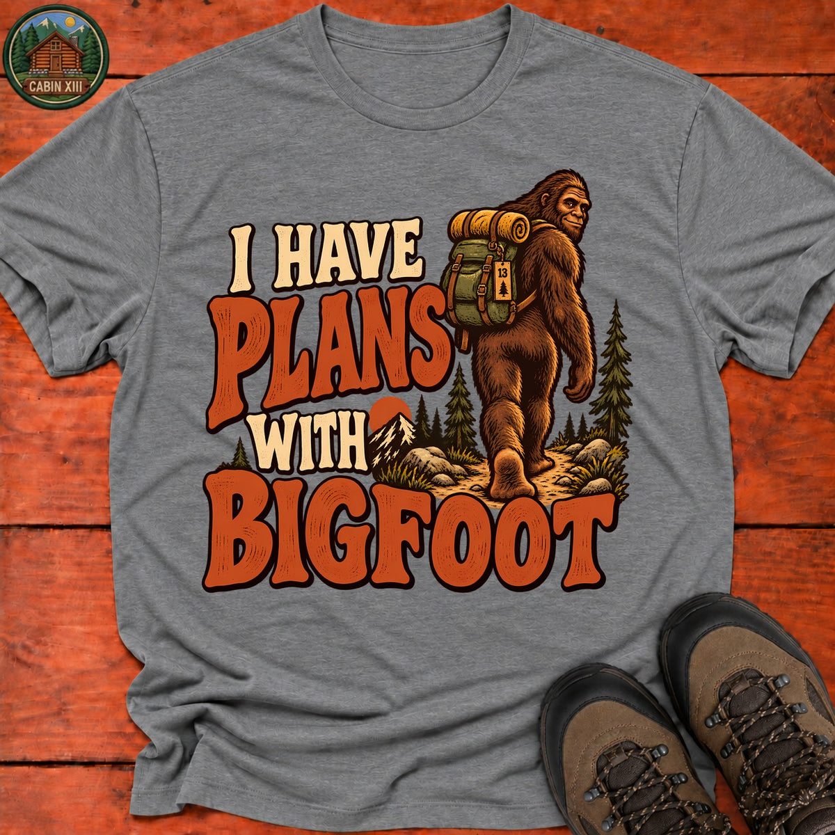 Plans With Bigfoot T-Shirt — Graphite Heather