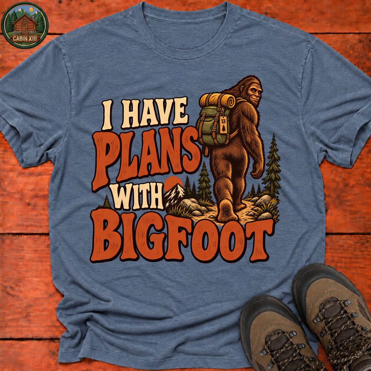 Plans With Bigfoot T-Shirt — Heather Indigo