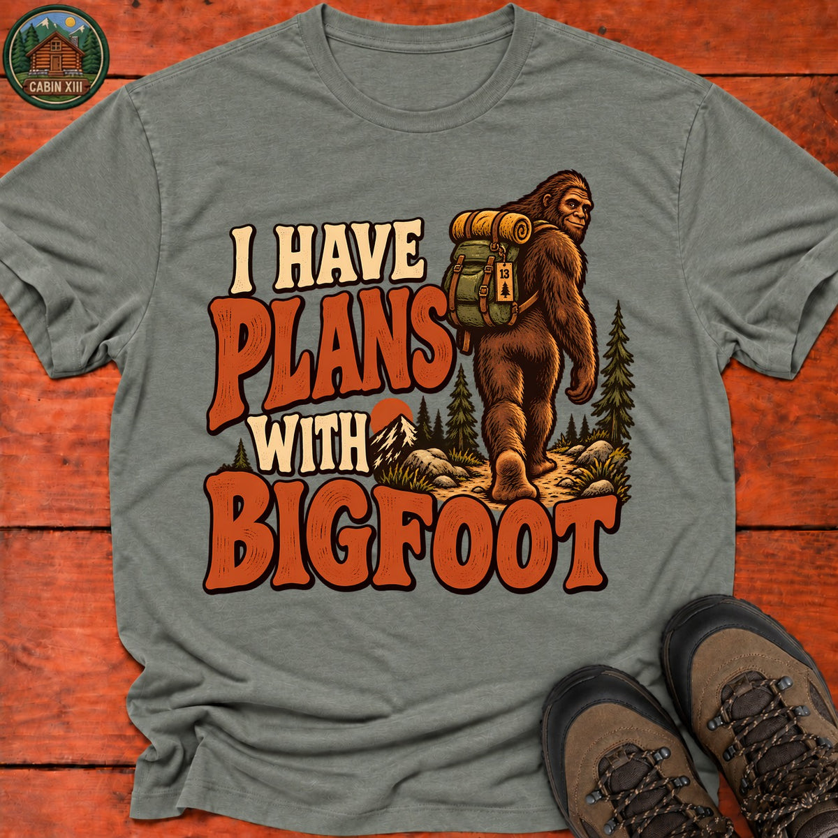 Plans With Bigfoot T-Shirt — Heather Military Green