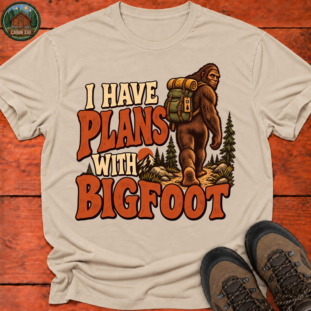 Plans With Bigfoot T-Shirt — Sand
