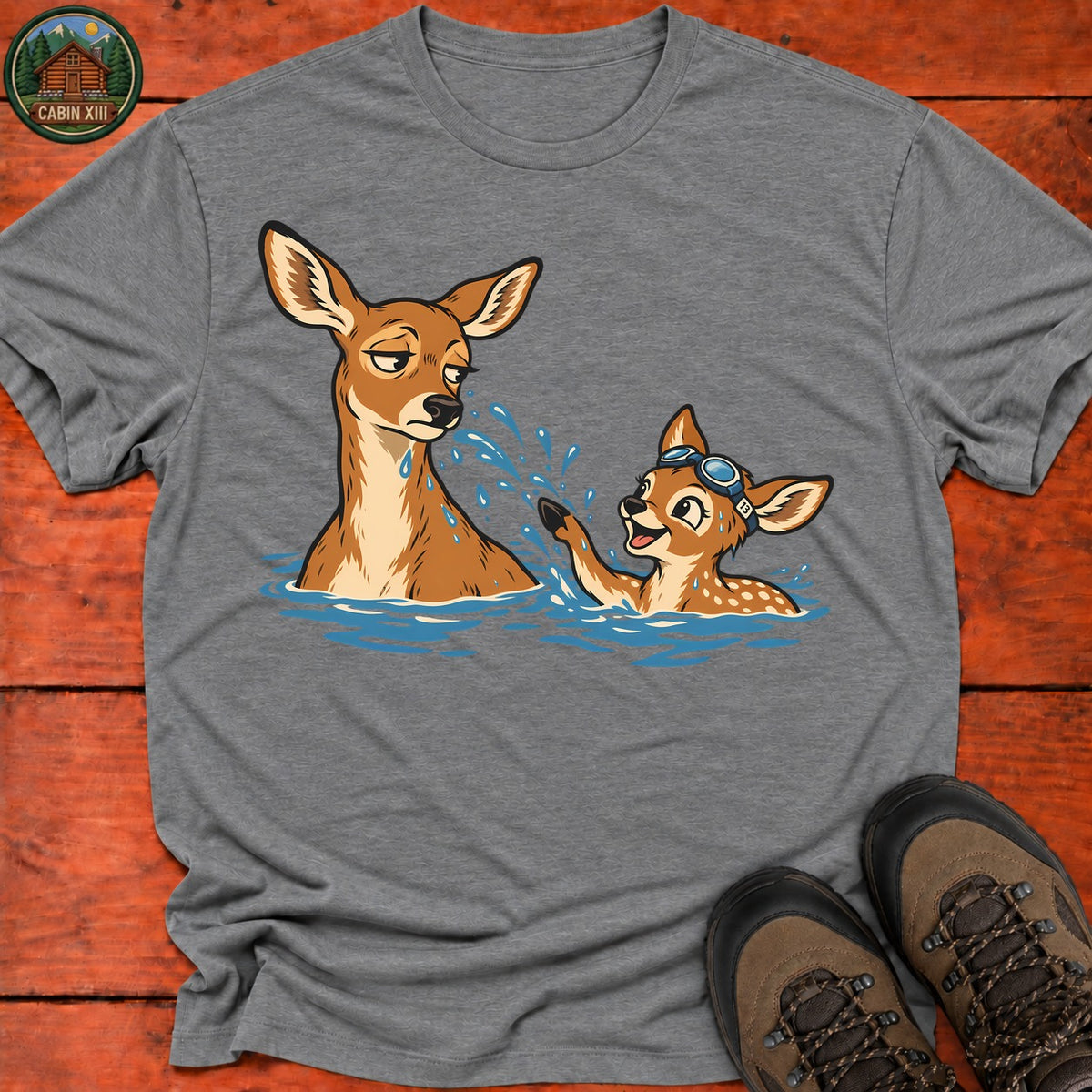 Swimming Deer T-Shirt — Graphite Heather