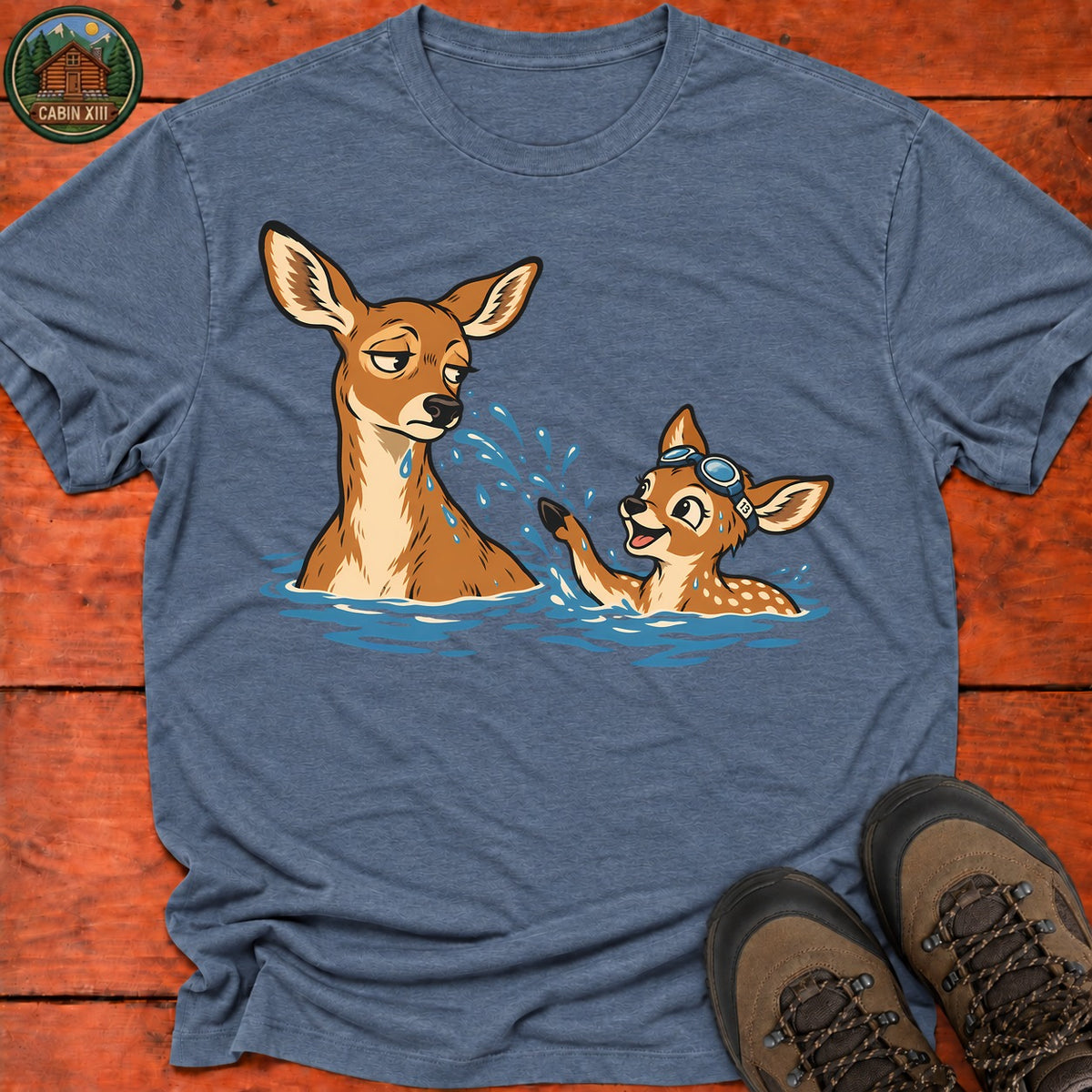 Swimming Deer T-Shirt — Heather Indigo