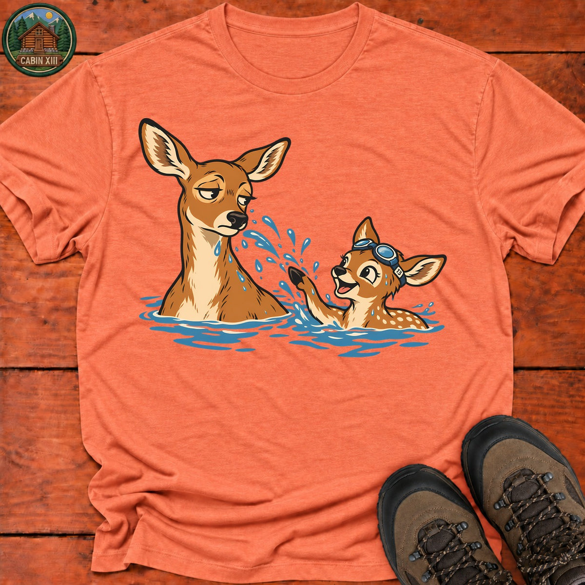 Swimming Deer T-Shirt — Heather Orange