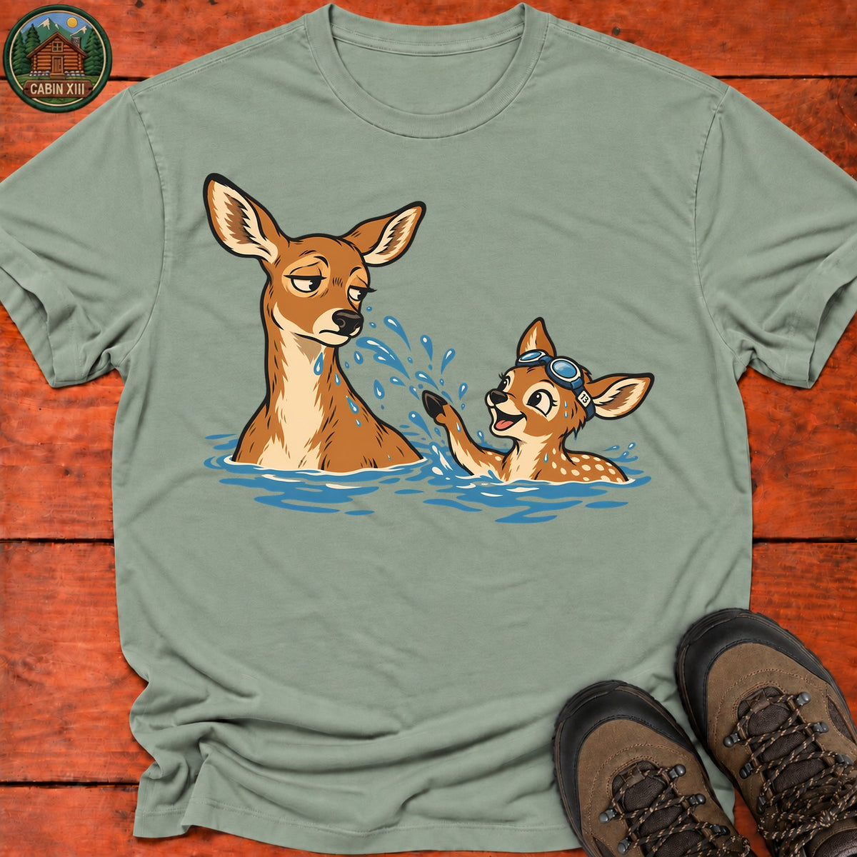 Swimming Deer T-Shirt — Sage