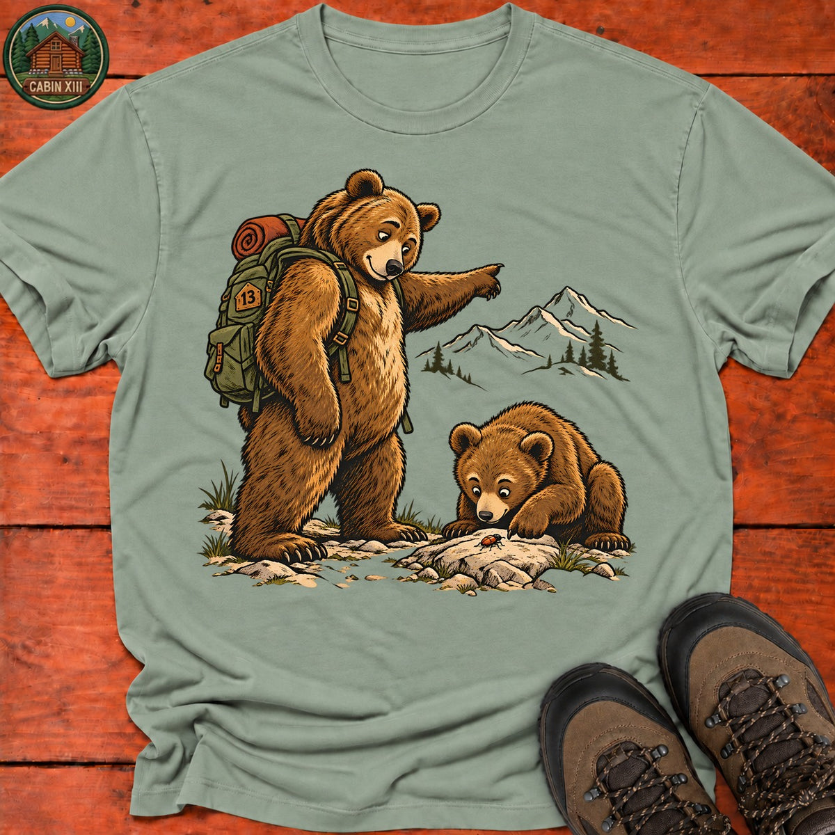 Bear Scenic View T-Shirt — Sage
