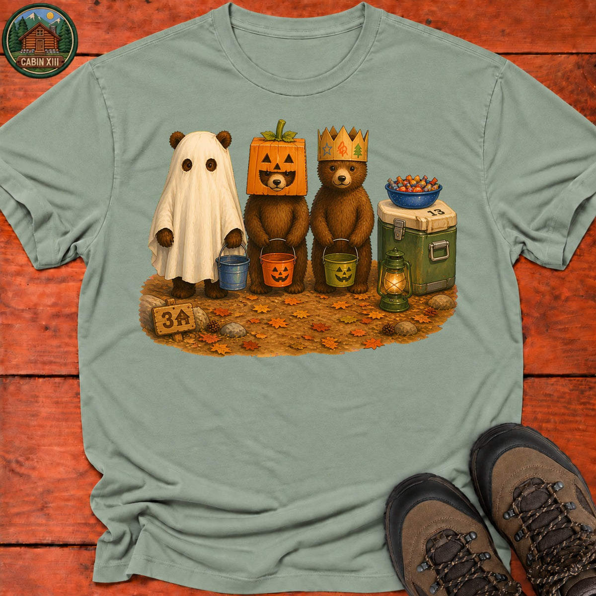 Bear Cub Trick Or Treat Halloween T-Shirt — Sage