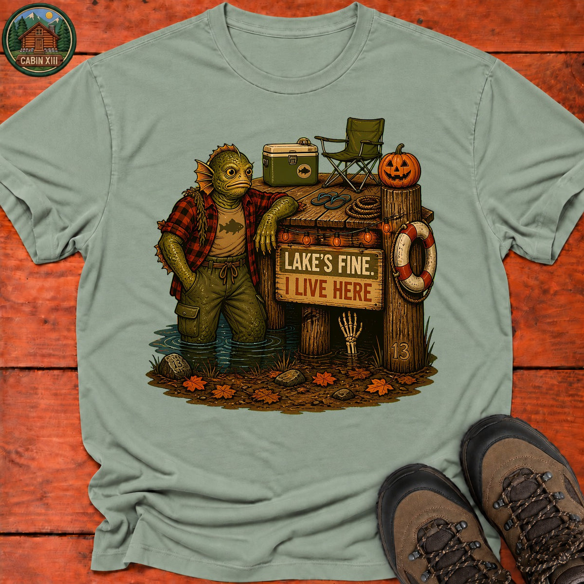 Lagoon Monster Halloween T-Shirt — Sage