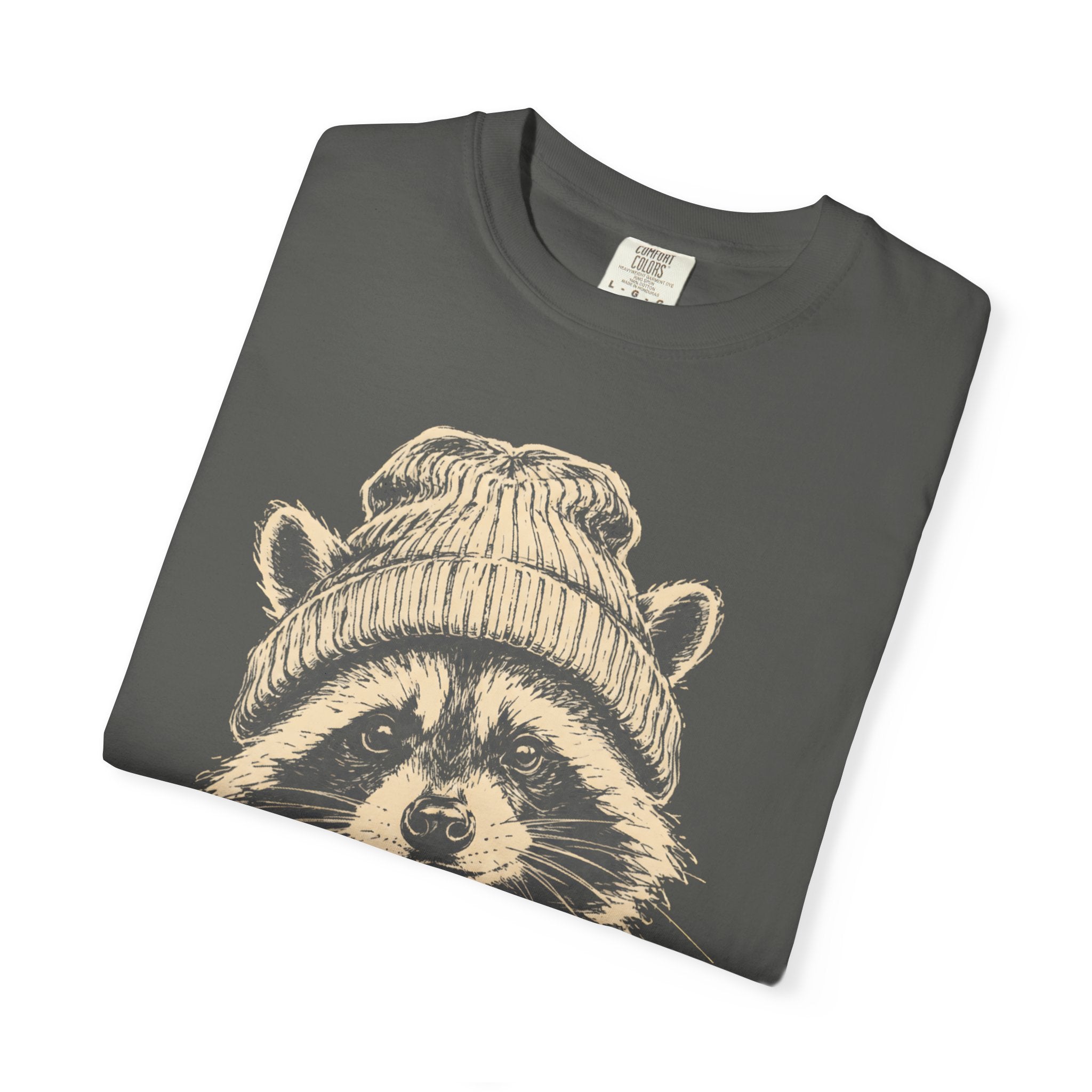 Raccoon in a Beanie — Vintage Sketch Wildlife Outdoor Tee