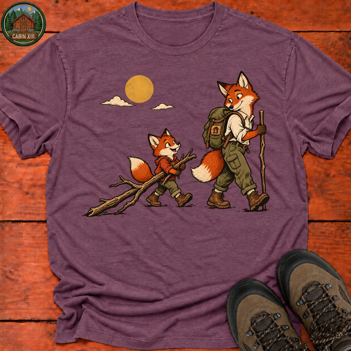 Hiking Foxes T-Shirt — Heather Maroon