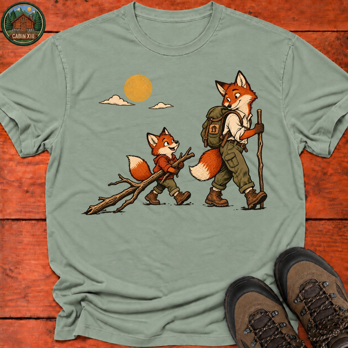 Hiking Foxes T-Shirt — Sage
