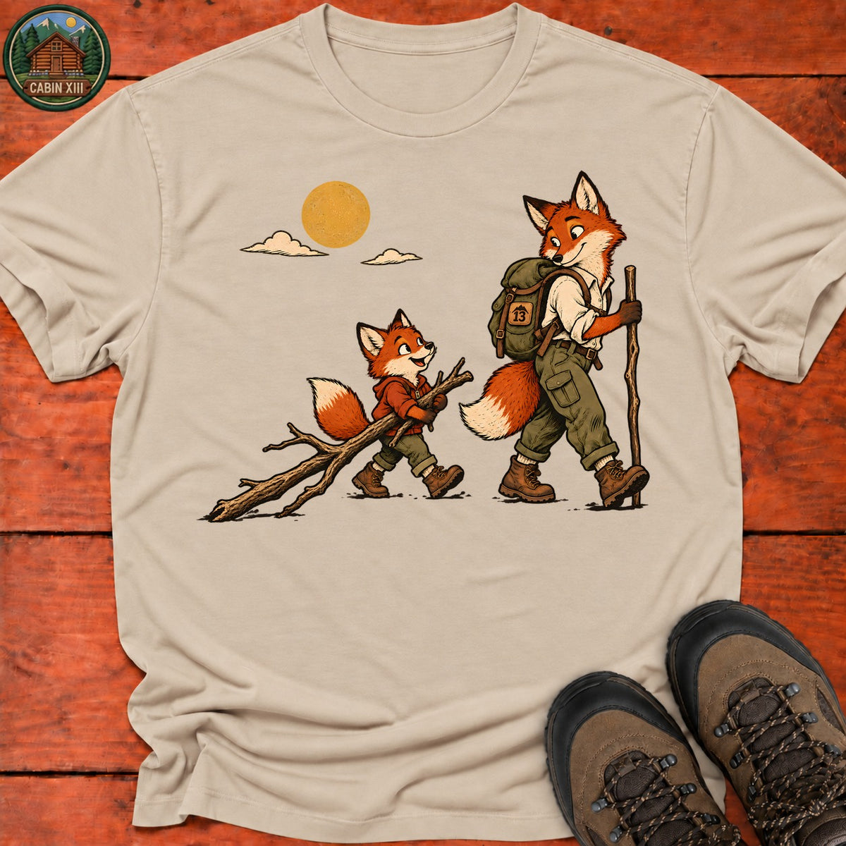 Hiking Foxes T-Shirt — Sand
