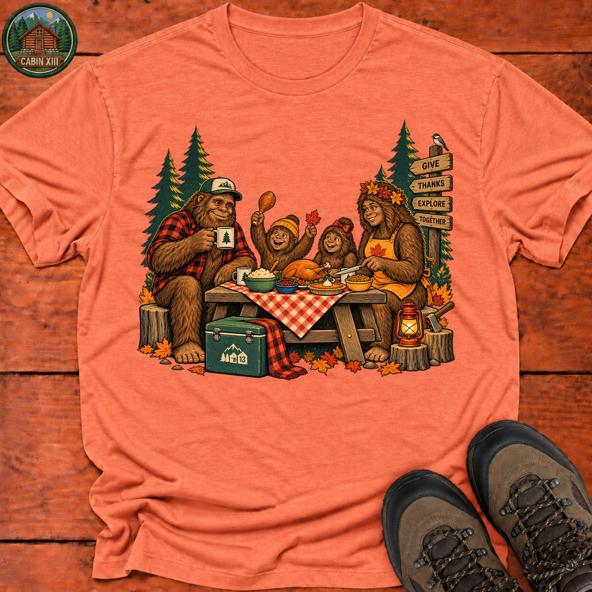 Bigfoot Family Thanksgiving T-Shirt — Heather Orange