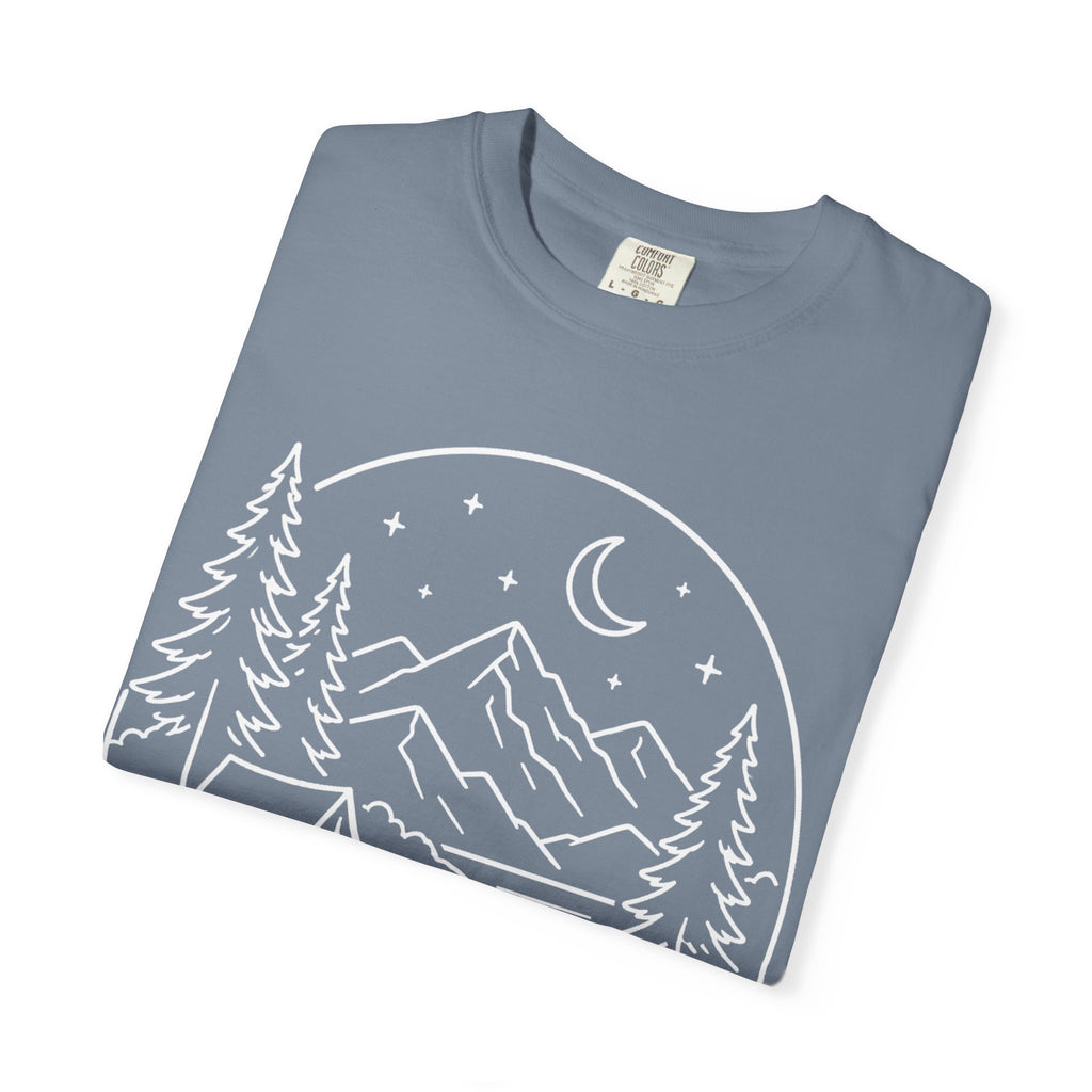 Mountain Campsite Night Scene Shirt — Cream Ink Camping Tee
