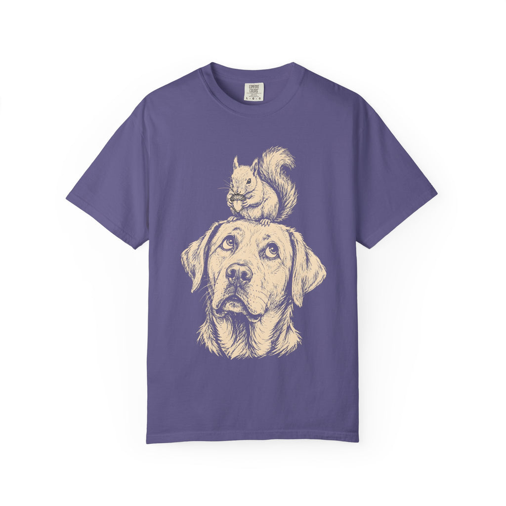 Dog and Squirrel — Vintage Sketch Outdoor Dog Tee