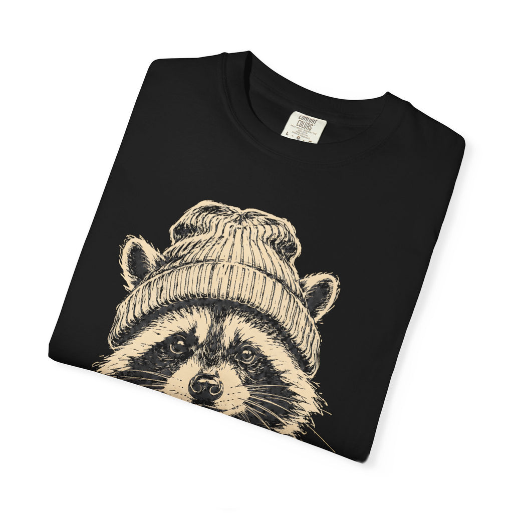 Raccoon in a Beanie — Vintage Sketch Wildlife Outdoor Tee