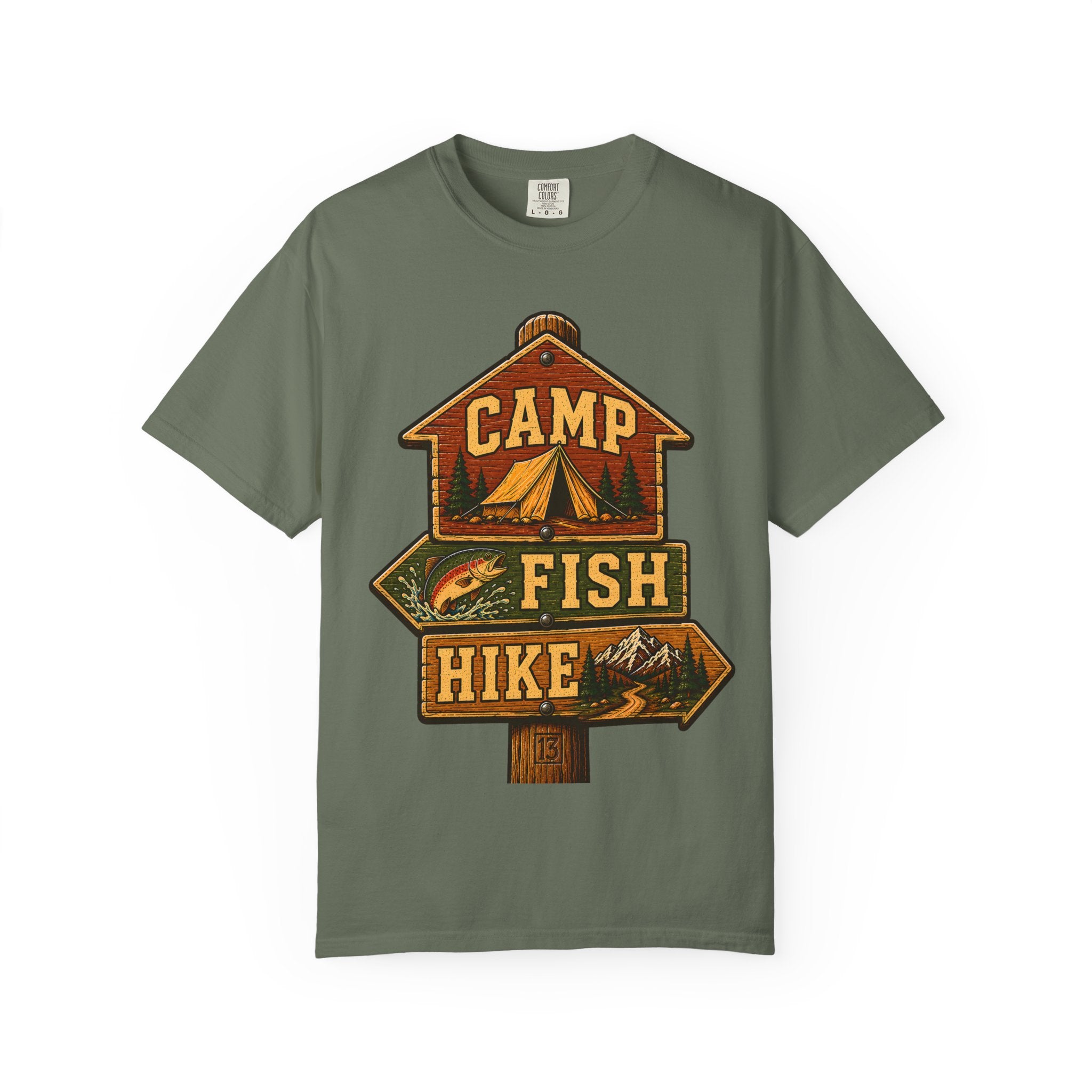 Camp Fish Hike — Vintage Trailhead Sign Outdoor Tee