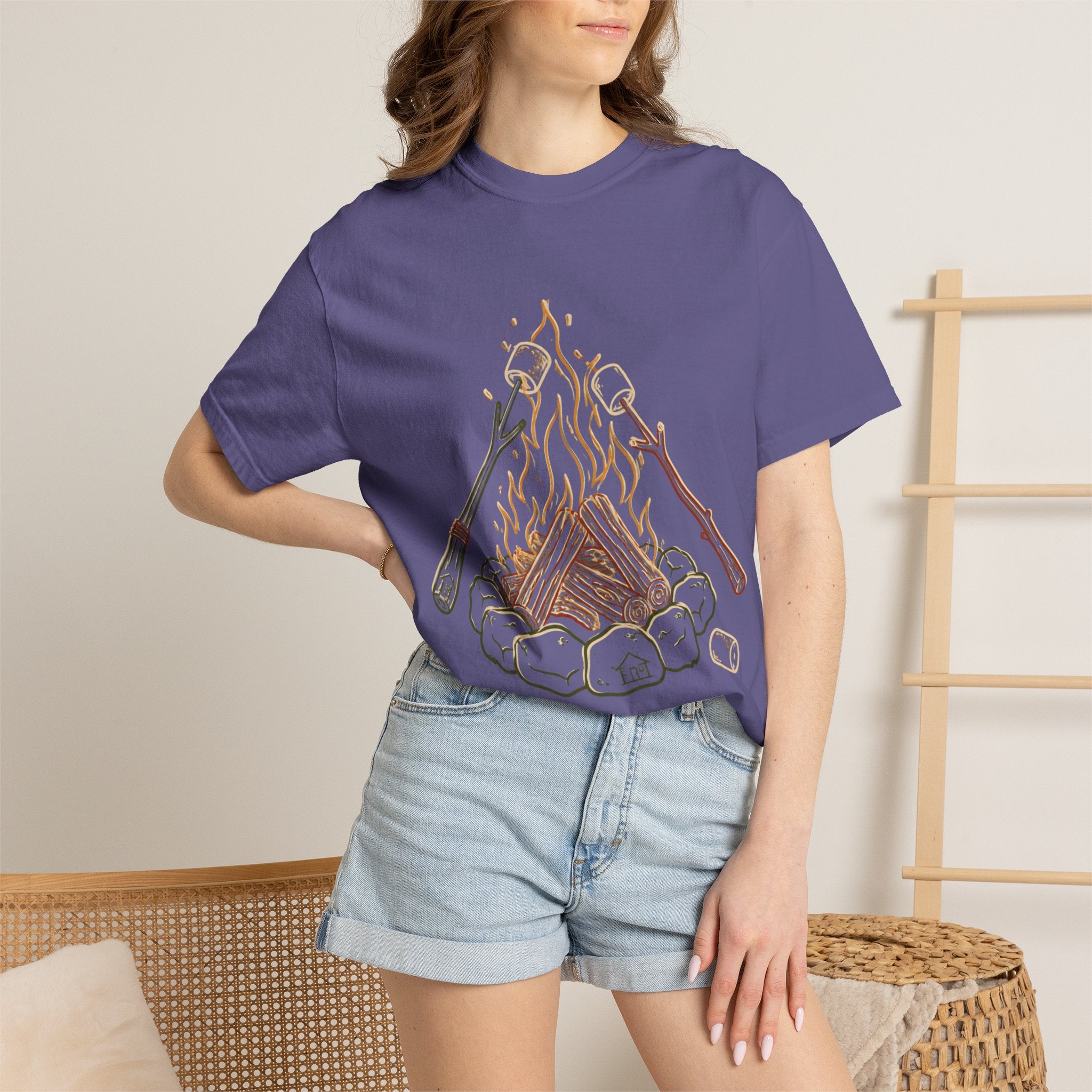 Roasing Marshmallows Line Art T-Shirt
