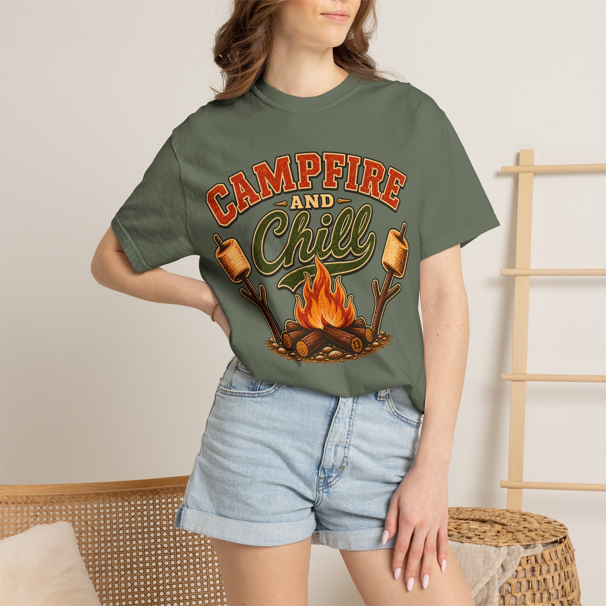 Campfire and Chill — Vintage Camping Marshmallow Humor Tee