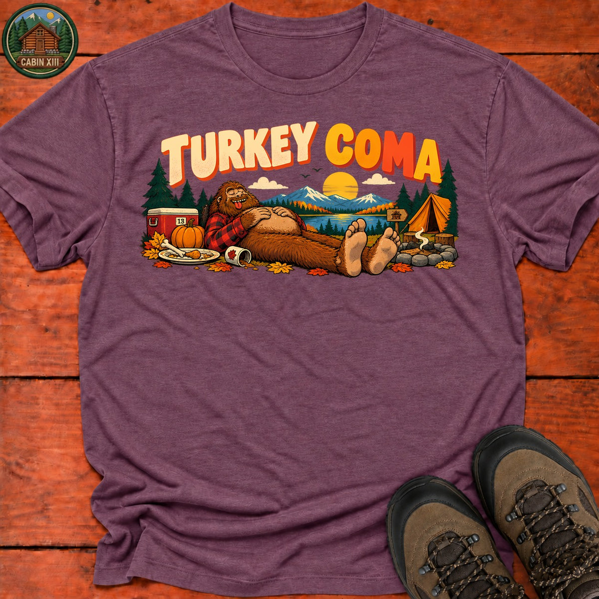 Thanksgiving Turkey Coma T-Shirt — Heather Maroon