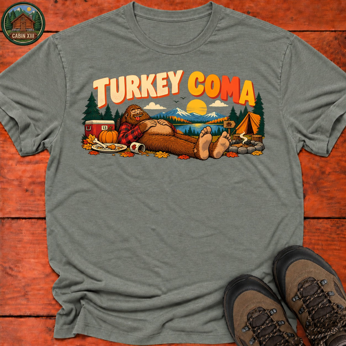Thanksgiving Turkey Coma T-Shirt — Heather Military Green