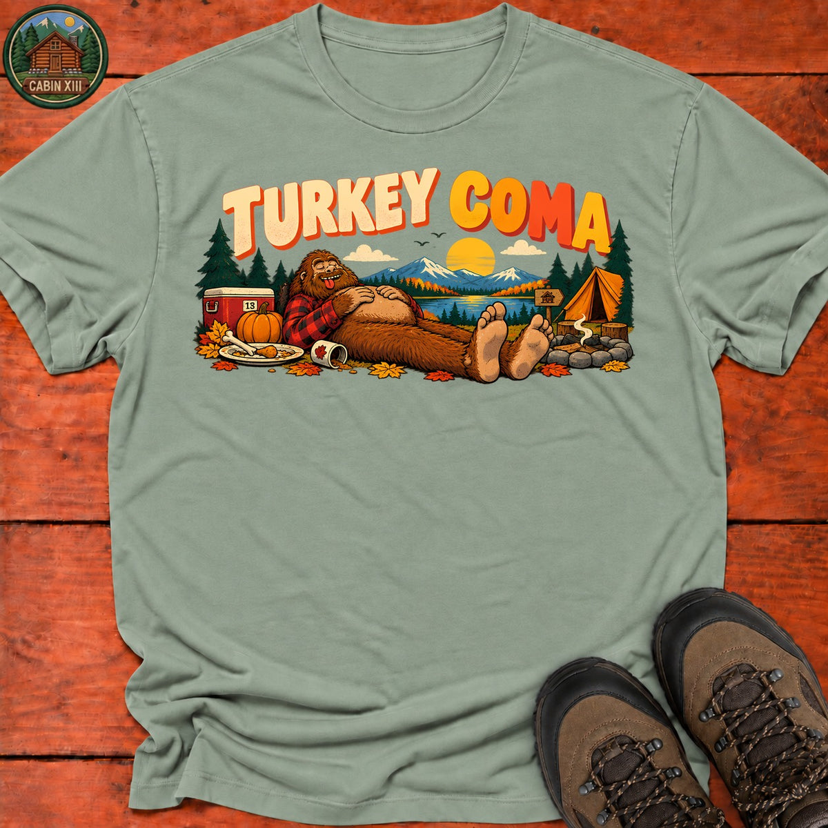 Thanksgiving Turkey Coma T-Shirt — Sage